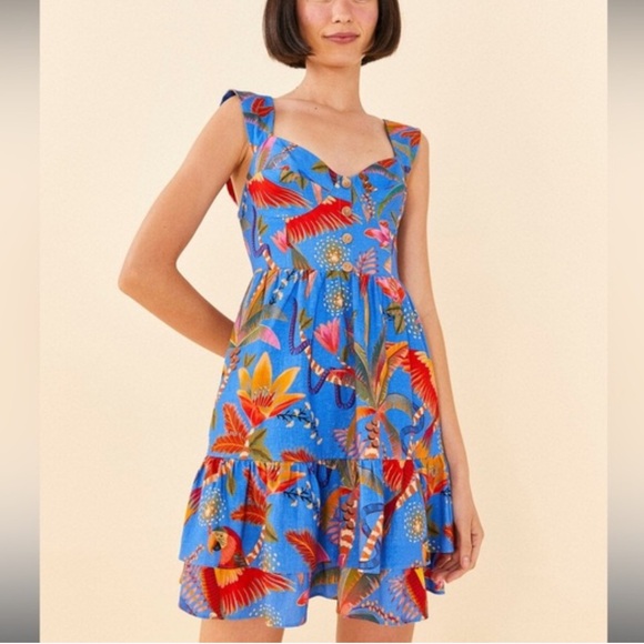 FARM Rio Macaw Party Tiered Linen Blend Fit & Flare Mini Dress - Picture 2 of 8